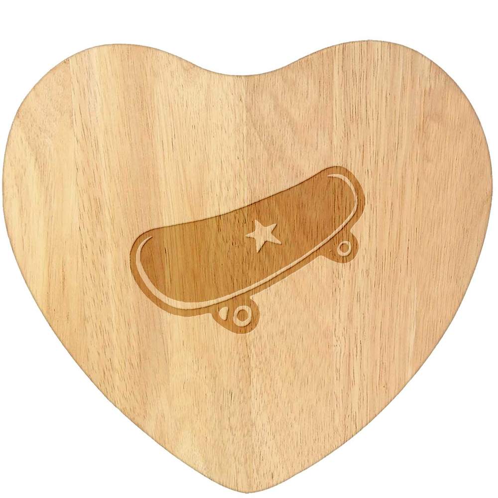 'Star Skateboard' Wooden Heart Shaped Chopping  / Cutting Board (WB00045983)