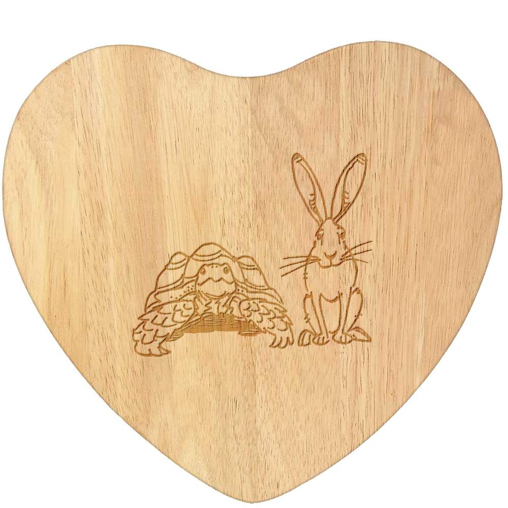 'Hare & Tortoise' Wooden Heart Shaped Chopping  / Cutting Board (WB00046574)