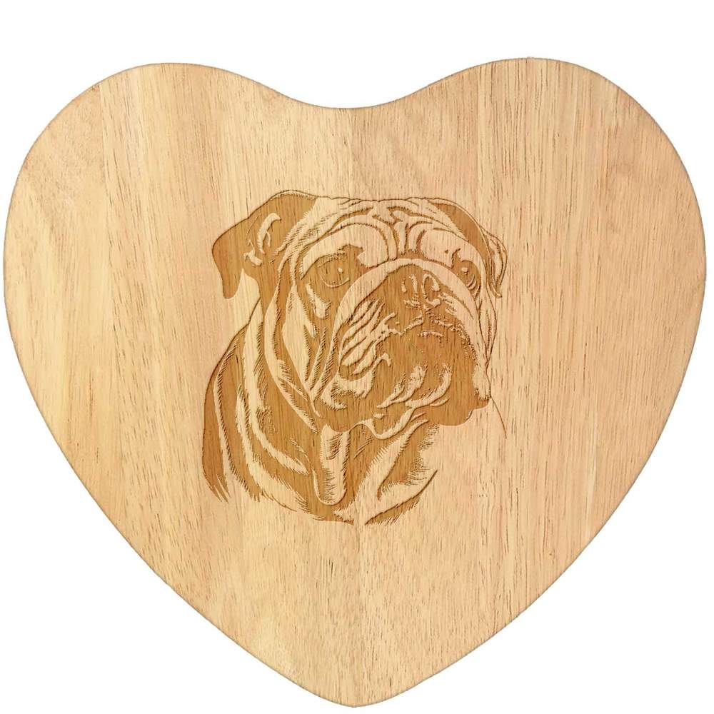 'Bulldog Portrait' Wooden Heart Shaped Chopping  / Cutting Board (WB00074310)