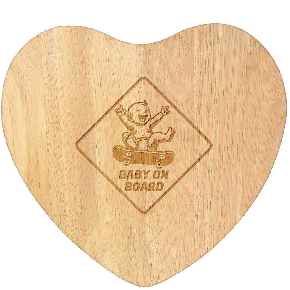 'Baby On Skateboard' Wooden Heart Shaped Chopping  / Cutting Board (WB00095033)