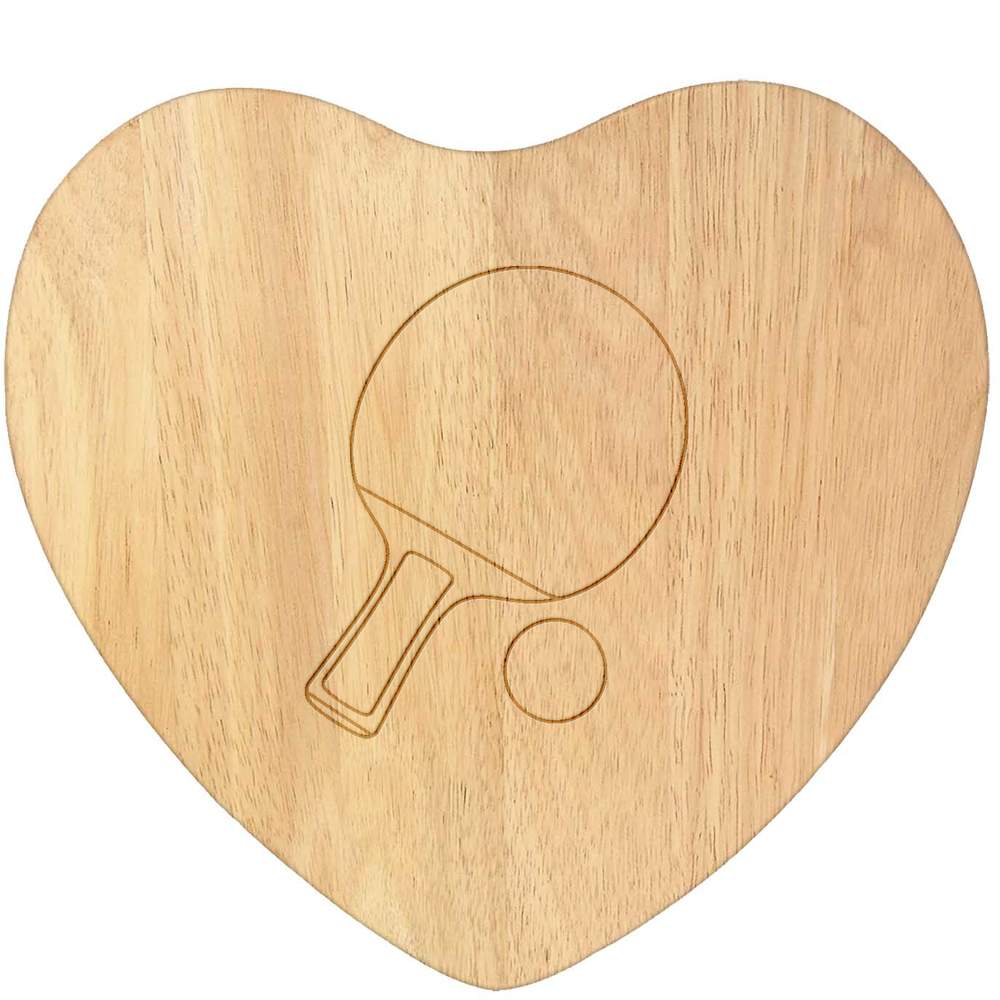 'Table Tennis Outline' Wooden Heart Shaped Chopping  / Cutting Board (WB00098930)