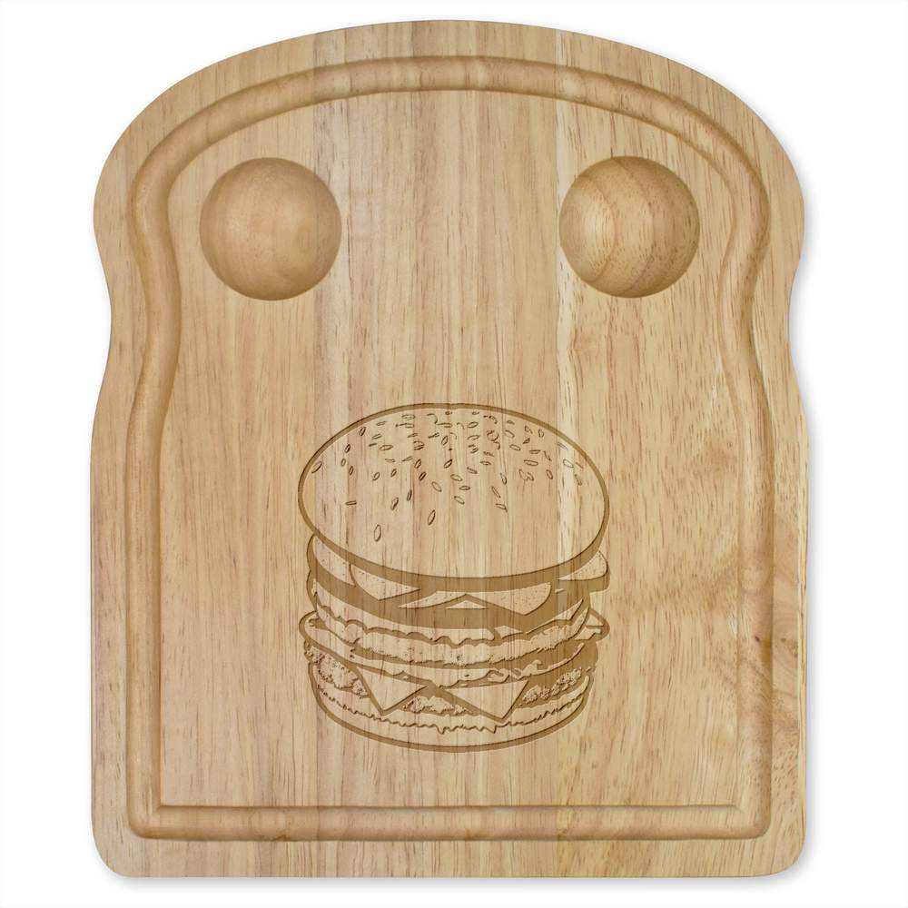 'Tasty Cheese Burger' Wooden Toast Shaped Breakfast Board - Chopping / Serving Board for Breakfast, Snacks and Gifts (WB00073511)