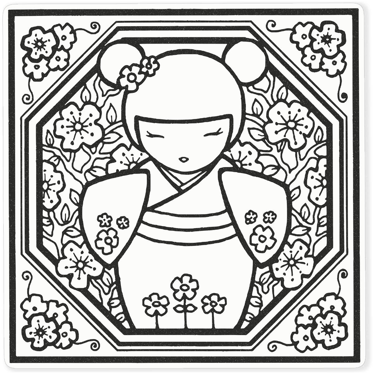'Japanese Doll Motif' Static Window Cling - Black, 46cm - Reusable Removable Static Cling Decal for Mirrors, Glass Doors and Cars (WC00011406)