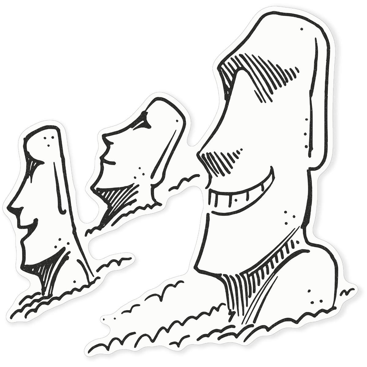 Large 460mm 'Easter Island Heads' Clear Static Window Cling Sticker / Decal (Black) (WC00040392)