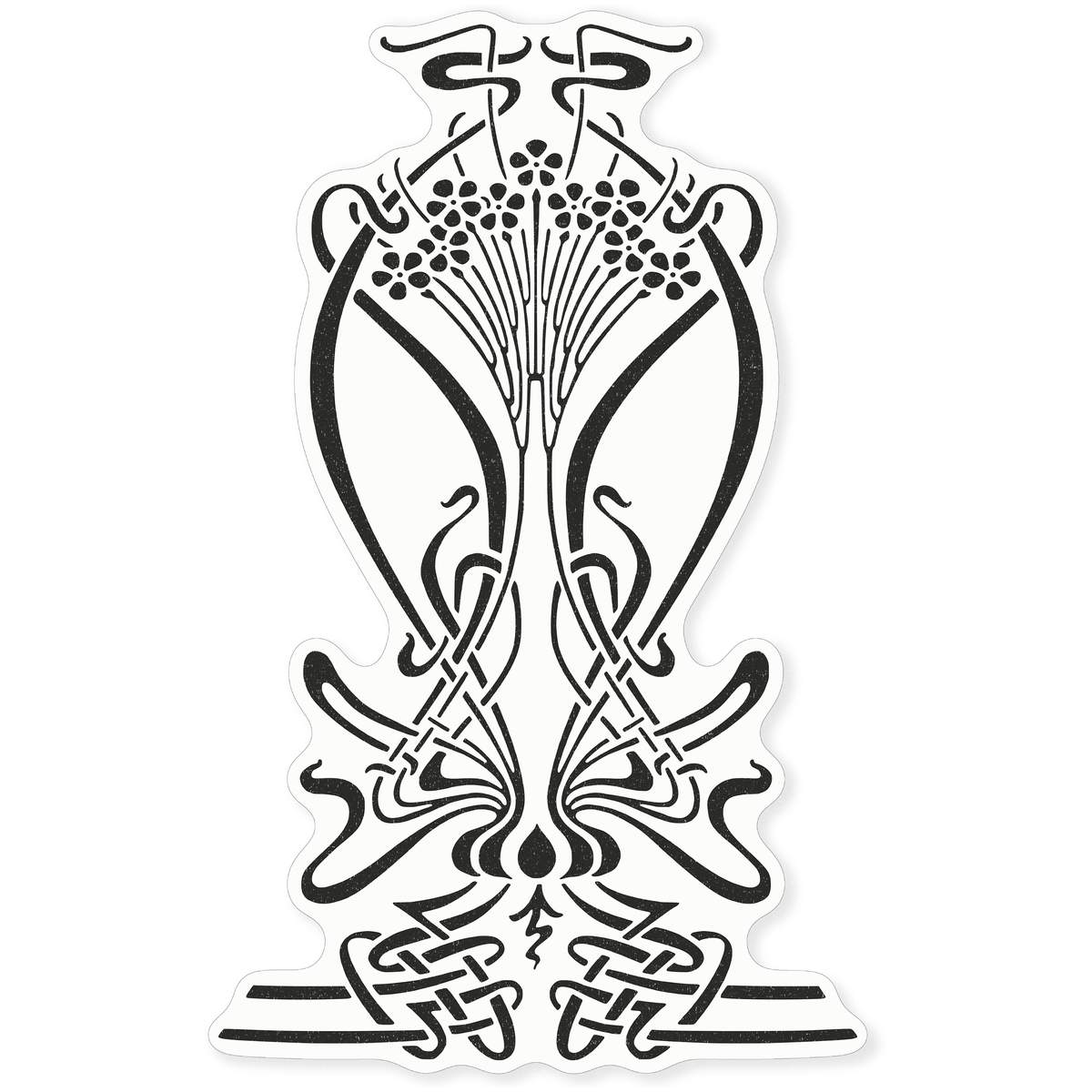 Large 460mm 'Art Nouveau Floral' Clear Static Window Cling Sticker / Decal (Black) (WC00112061)