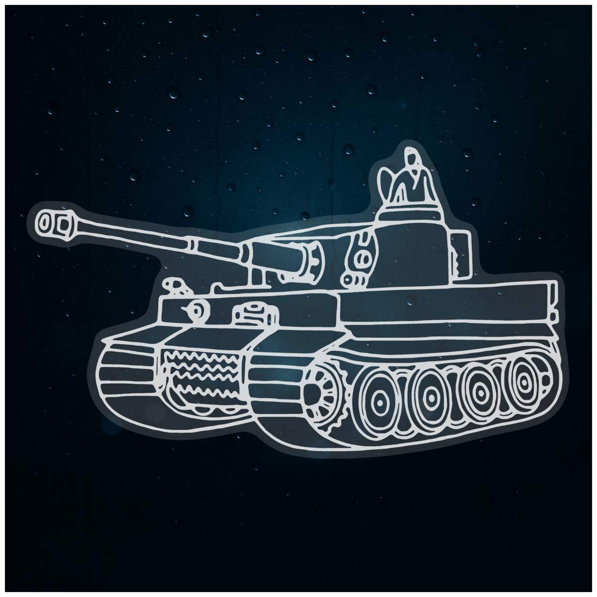Large 460mm 'War Tank' Clear Static Window Cling Sticker / Decal (White) (WC00034599)