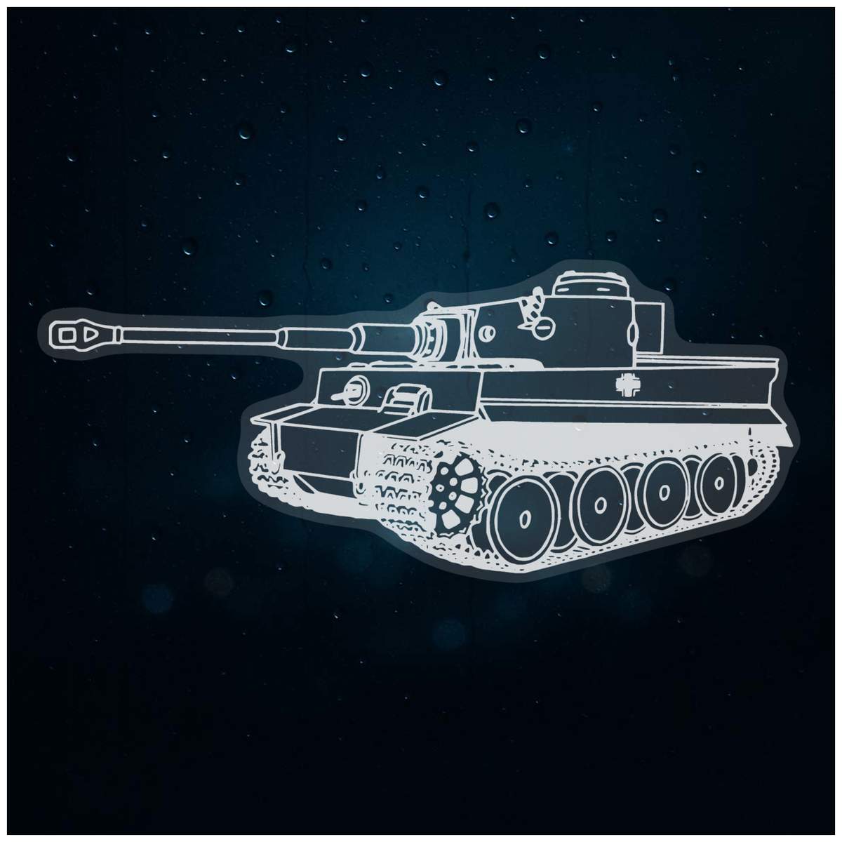 'Tiger Tank' Static Window Cling - White, 46cm - Reusable Removable Static Cling Decal for Mirrors, Glass Doors and Cars (WC00054933)