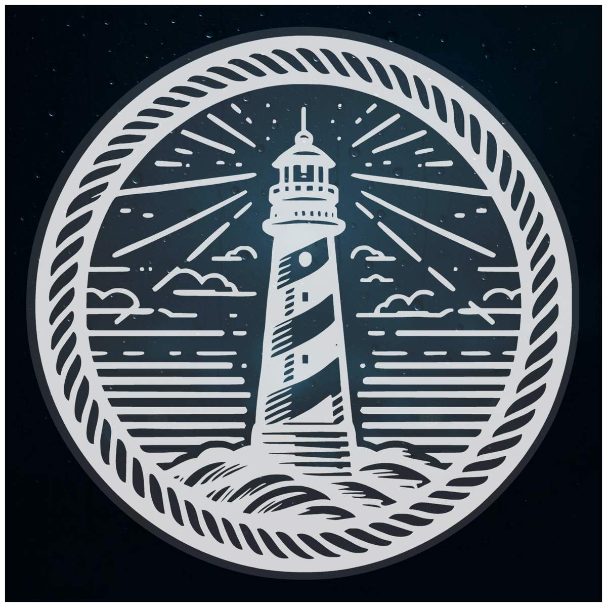 'Lighthouse And Rope' Static Window Cling - White, 46cm - Reusable Removable Static Cling Decal for Mirrors, Glass Doors and Cars (WC00108116)