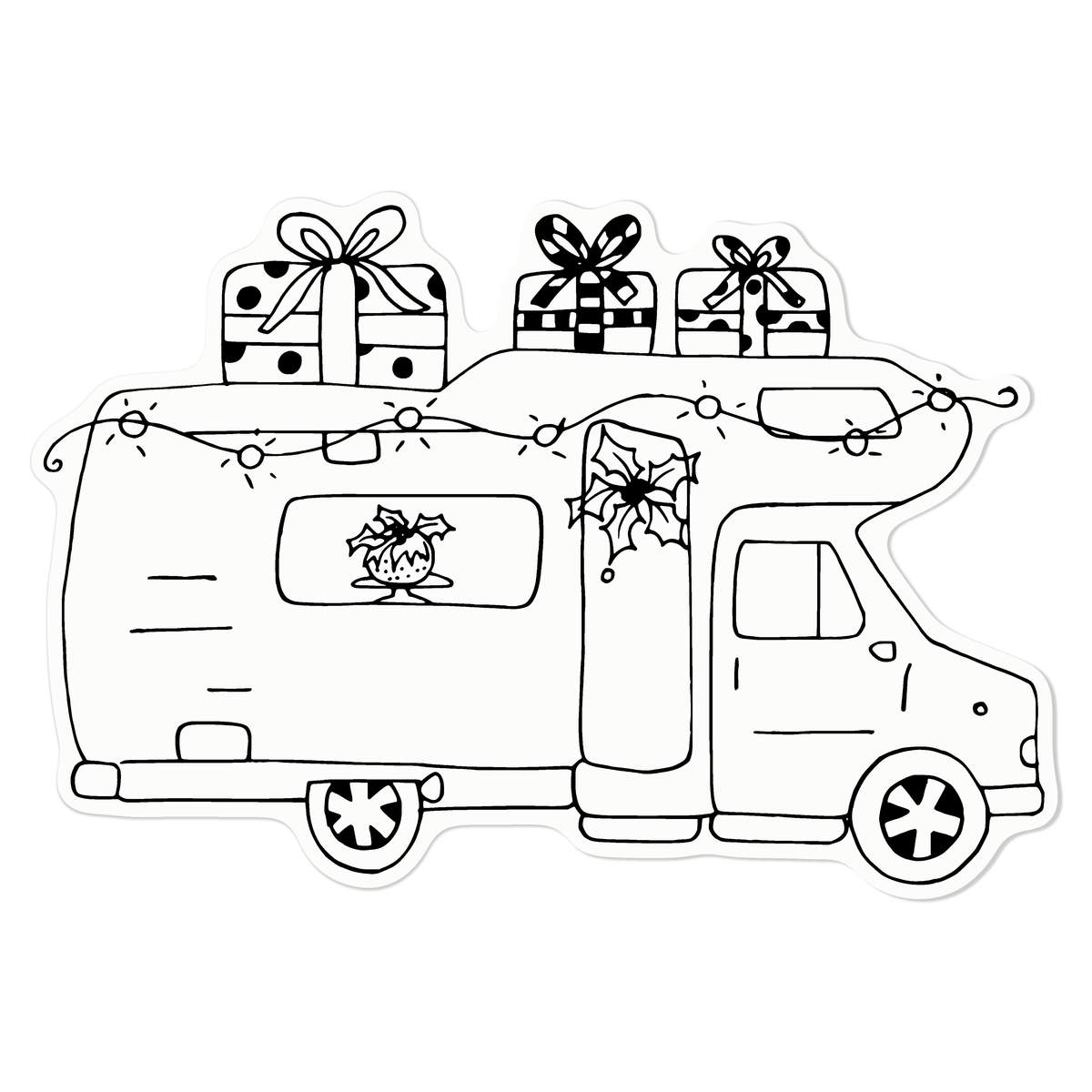 'Christmas Motorhome' Static Window Cling - Black, 21cm - Reusable Removable Static Cling Decal for Mirrors, Glass Doors and Cars (WC00049289)