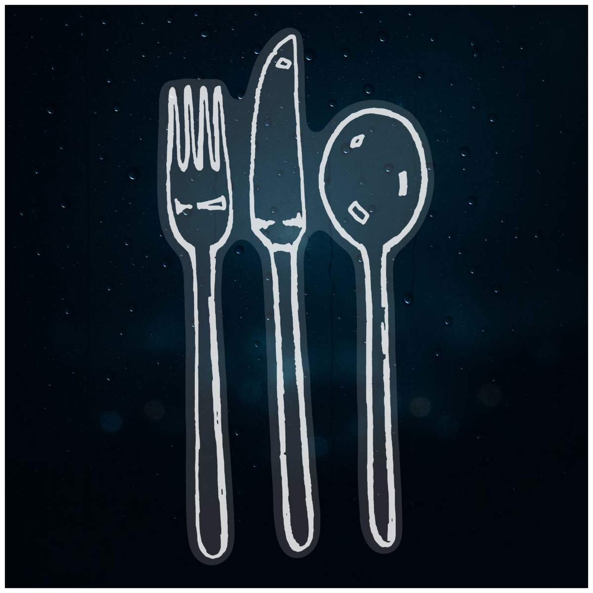 'Cutlery Set' Static Window Cling - White, 21cm - Reusable Removable Static Cling Decal for Mirrors, Glass Doors and Cars (WC00003554)