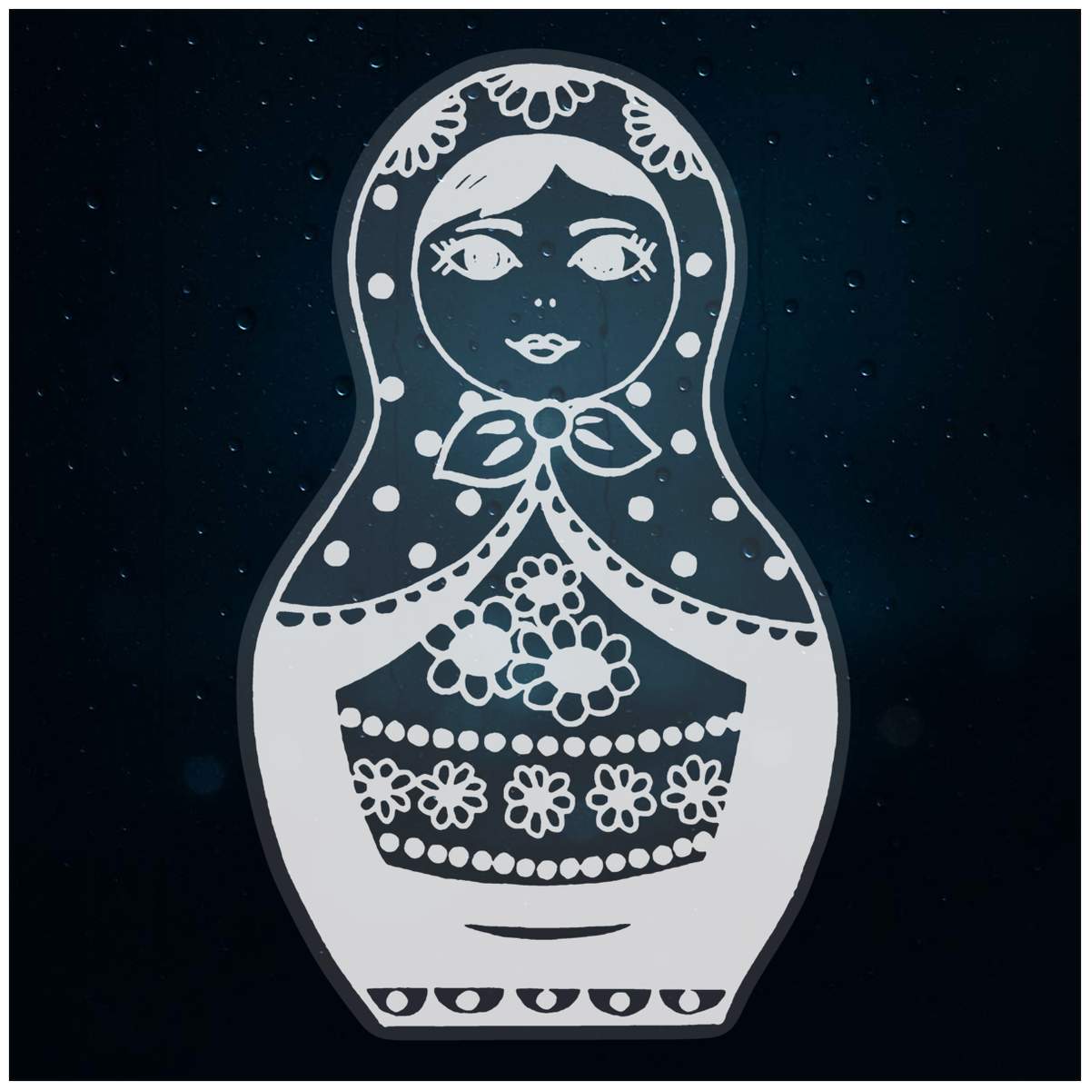 'Matryoshka Doll' Static Window Cling - White, 21cm - Reusable Removable Static Cling Decal for Mirrors, Glass Doors and Cars (WC00004460)