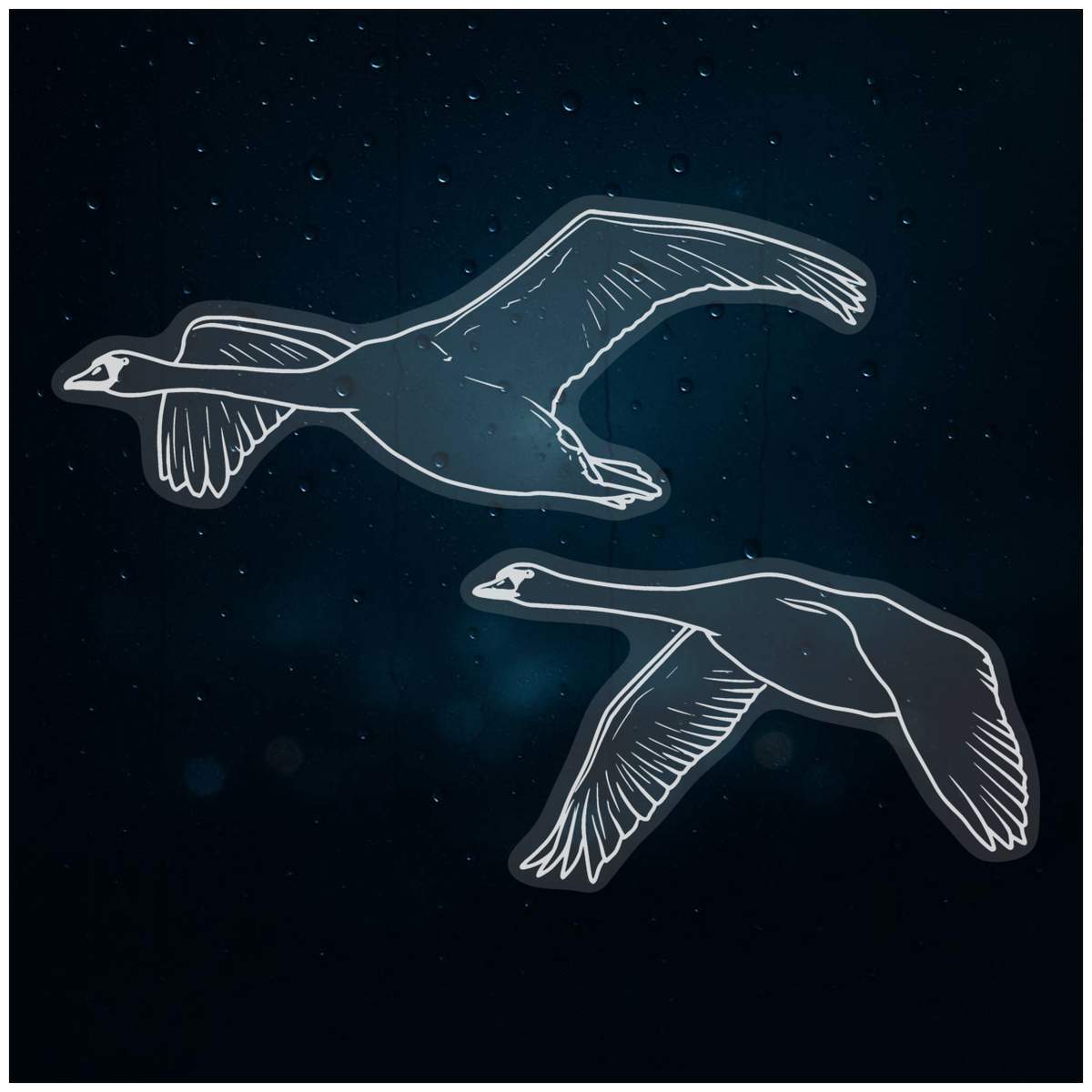 Medium 210mm 'Flying Swans' Clear Static Window Cling Sticker / Decal (White) (WC00081433)