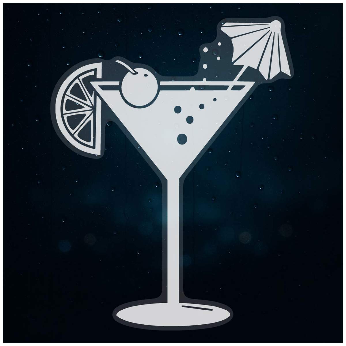 'Cocktail Glass' Static Window Cling - White, 21cm - Reusable Removable Static Cling Decal for Mirrors, Glass Doors and Cars (WC00088795)