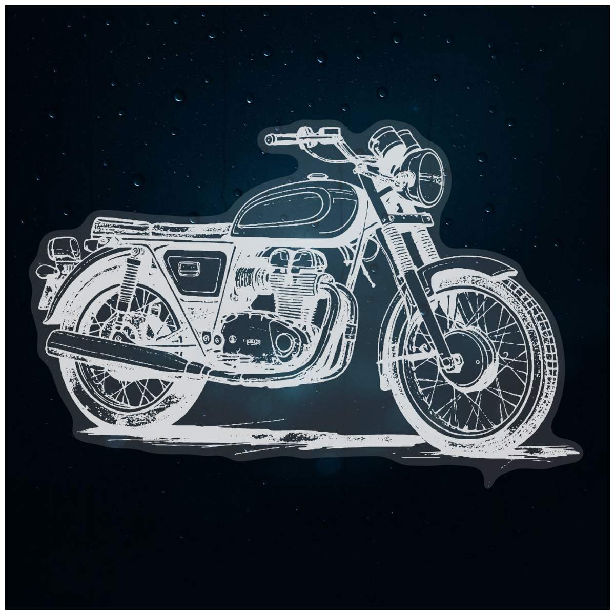 'motorbike' Static Window Cling - White, 21cm - Reusable Removable Static Cling Decal for Mirrors, Glass Doors and Cars (WC00090007)
