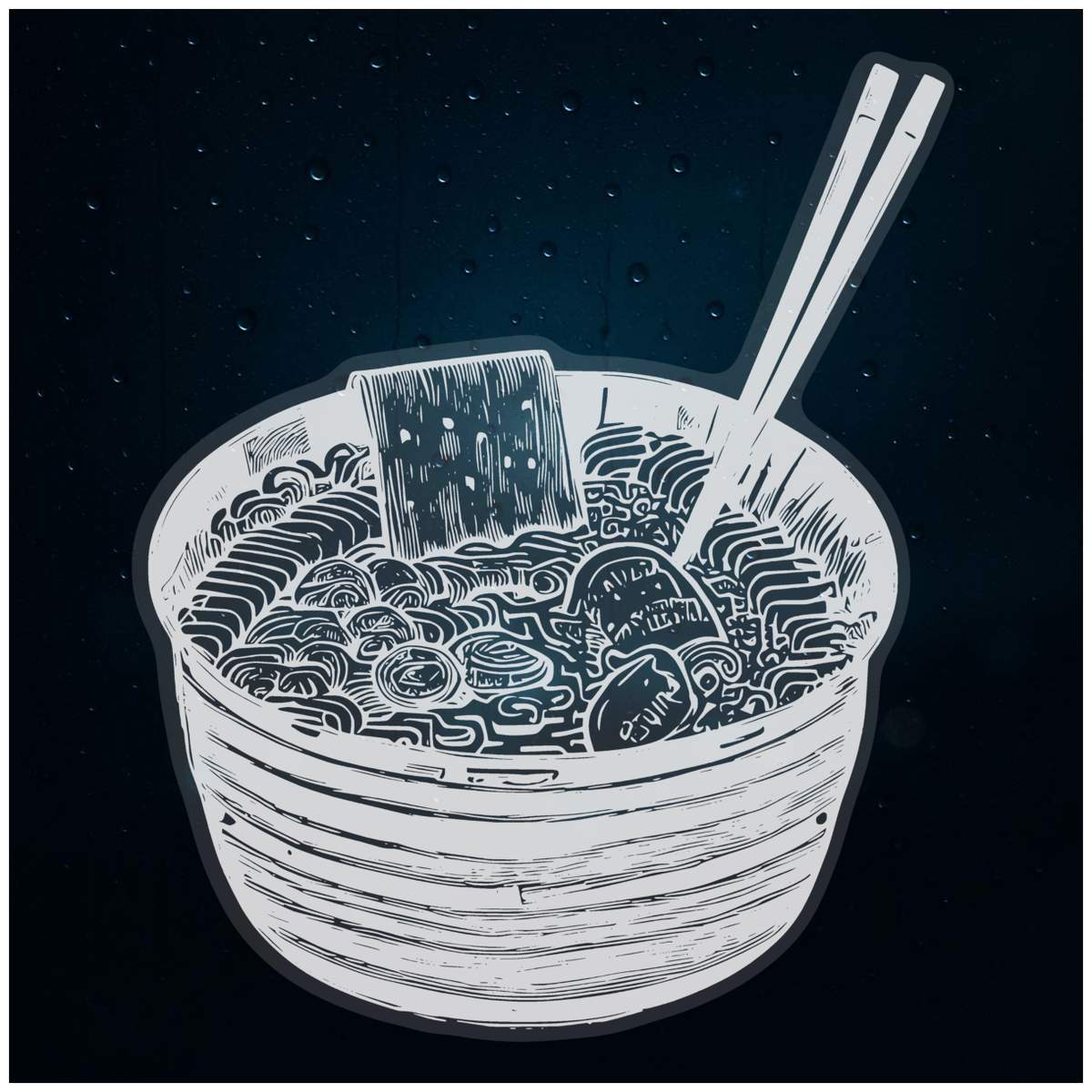 Medium 210mm 'Ramen Noodle Bowl' Clear Static Window Cling Sticker / Decal (White) (WC00098839)