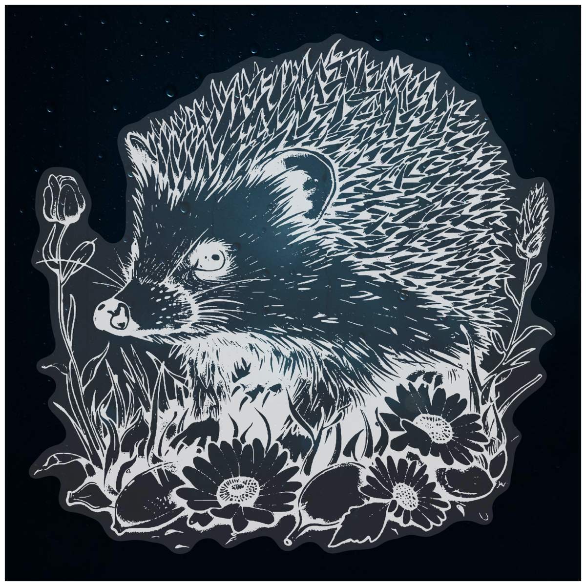 Medium 210mm 'Hedgehog with Flowers' Clear Static Window Cling Sticker / Decal (White) (WC00107107)