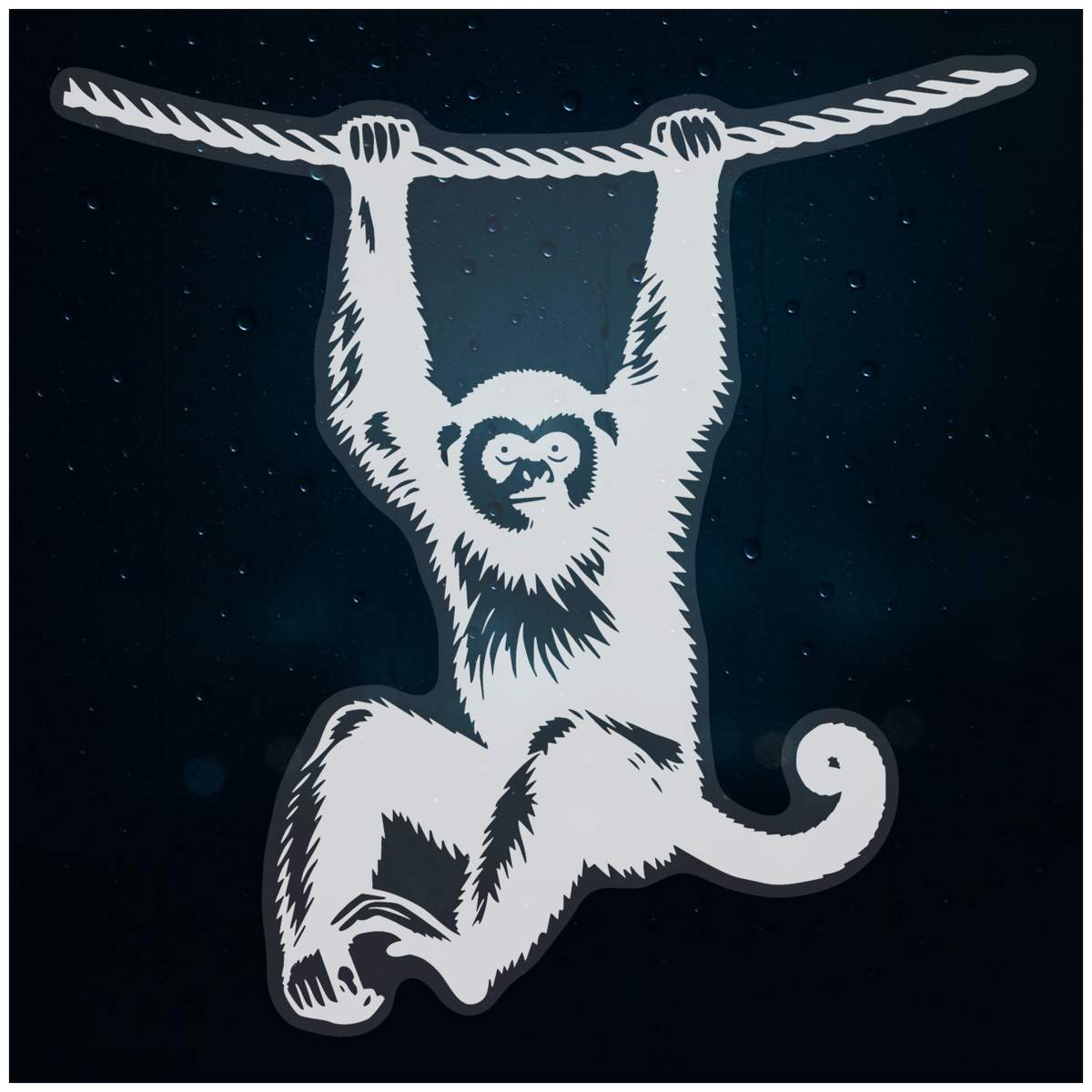 'Gibbon On Rope' Static Window Cling - White, 21cm - Reusable Removable Static Cling Decal for Mirrors, Glass Doors and Cars (WC00111223)