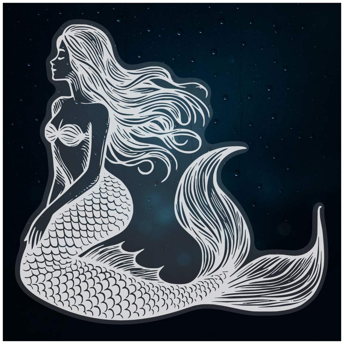'Beautiful Mermaid' Static Window Cling - White, 21cm - Reusable Removable Static Cling Decal for Mirrors, Glass Doors and Cars (WC00129805)