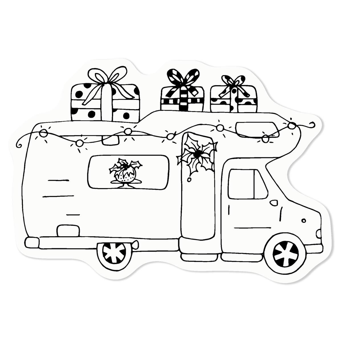 'Christmas Motorhome' Static Window Cling - Black, 10cm - Reusable Removable Static Cling Decal for Mirrors, Glass Doors and Cars (WC00049288)