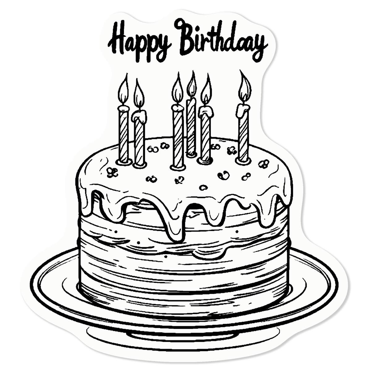Small 100mm 'Happy Birthday Cake with Candles' Clear Static Window Cling Sticker / Decal (Black) (WC00114423)