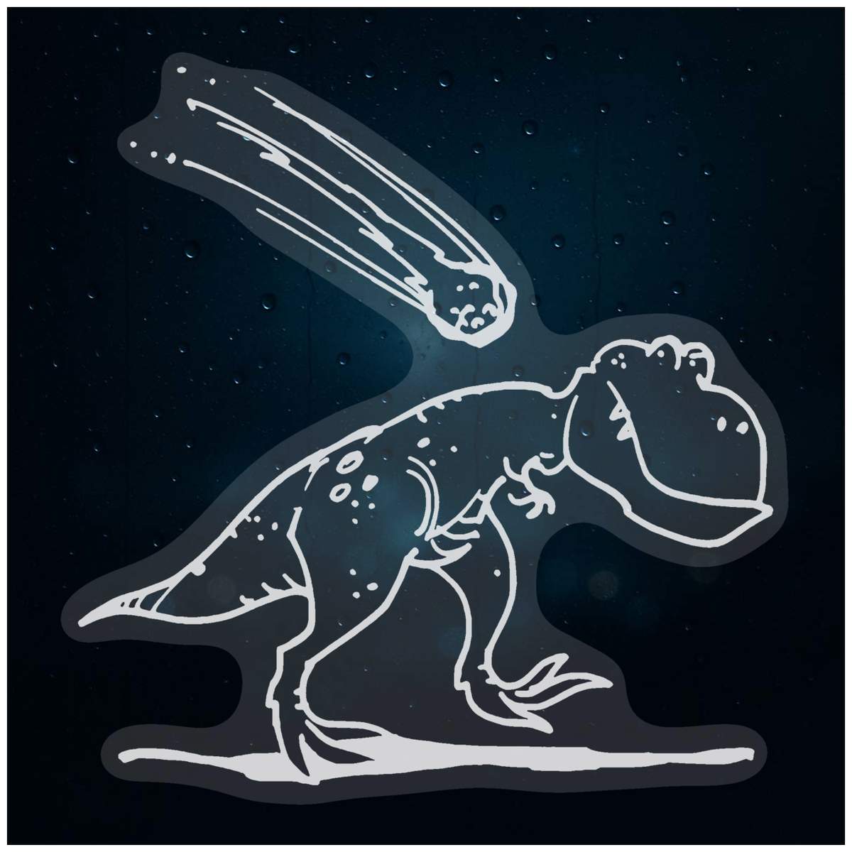 'Dinosaur & Meteorite' Static Window Cling - White, 10cm - Reusable Removable Static Cling Decal for Mirrors, Glass Doors and Cars (WC00048661)