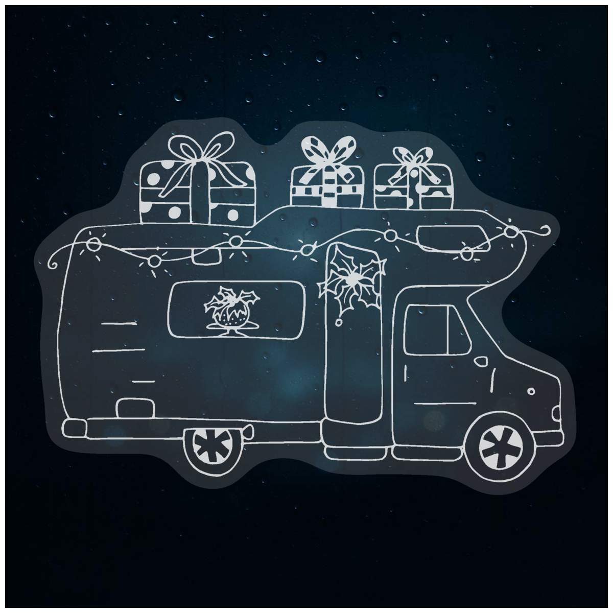'Christmas Motorhome' Static Window Cling / Decal - Removable Decal for Mirrors, Glass Doors and Cars (WC025186)