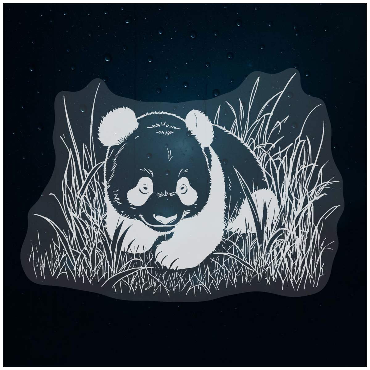 'Panda Cub In Long Grass' Static Window Clings / Stickers (WC044954)