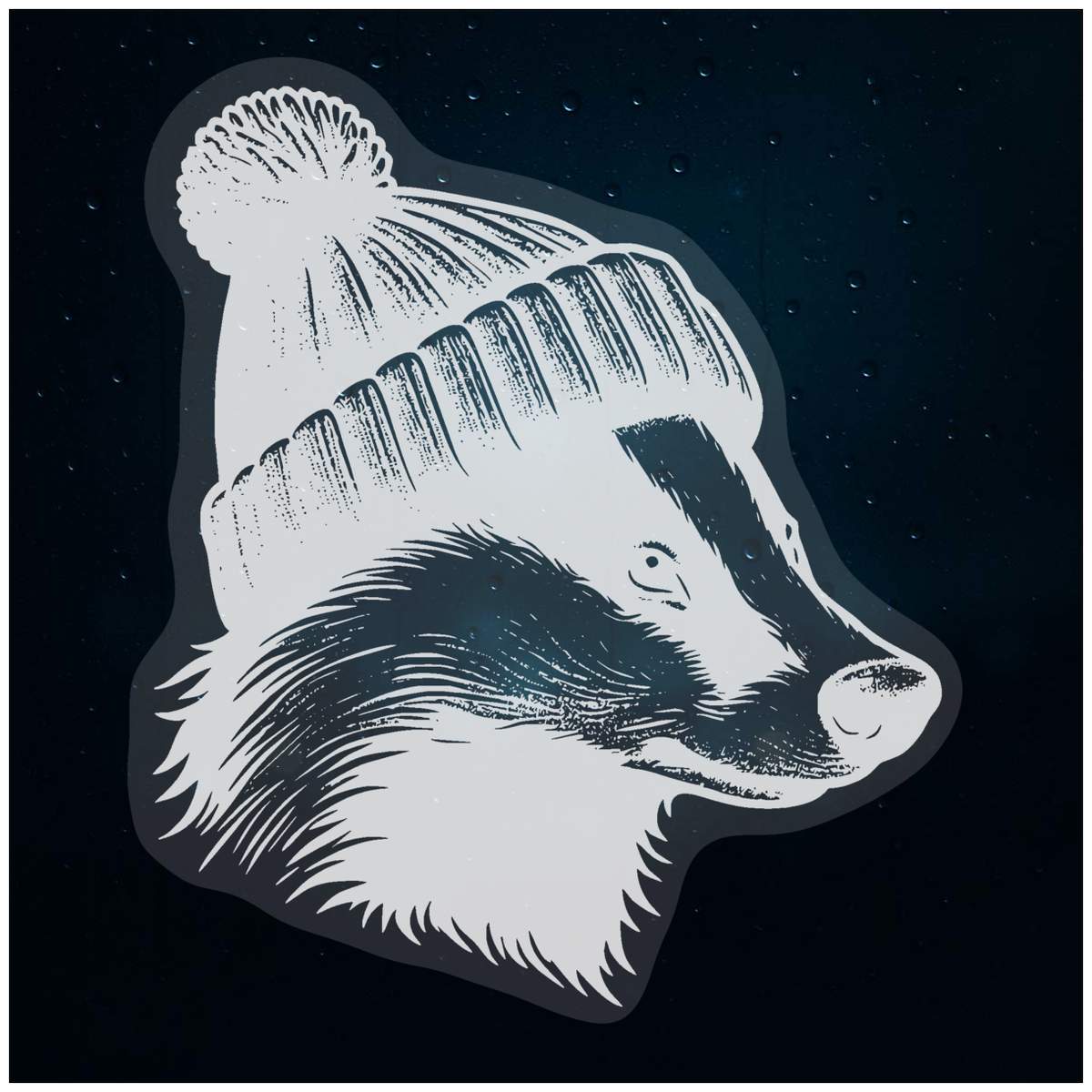 'Badger in a Bobble Hat' Static Window Clings / Stickers (WC045381)