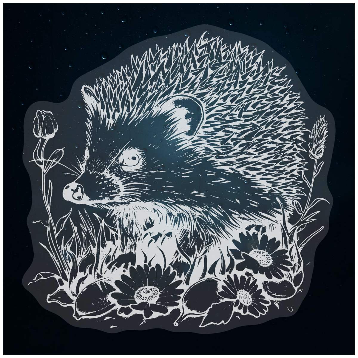 'Hedgehog with Flowers' Static Window Clings / Stickers (WC047143)