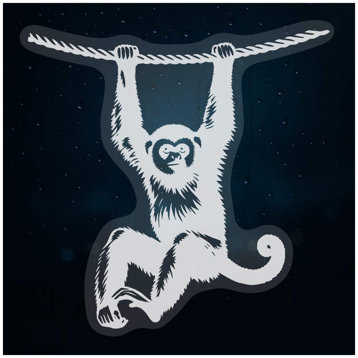 'Gibbon On Rope' Static Window Cling - White, 10cm - Reusable Removable Static Cling Decal for Mirrors, Glass Doors and Cars (WC00111222)