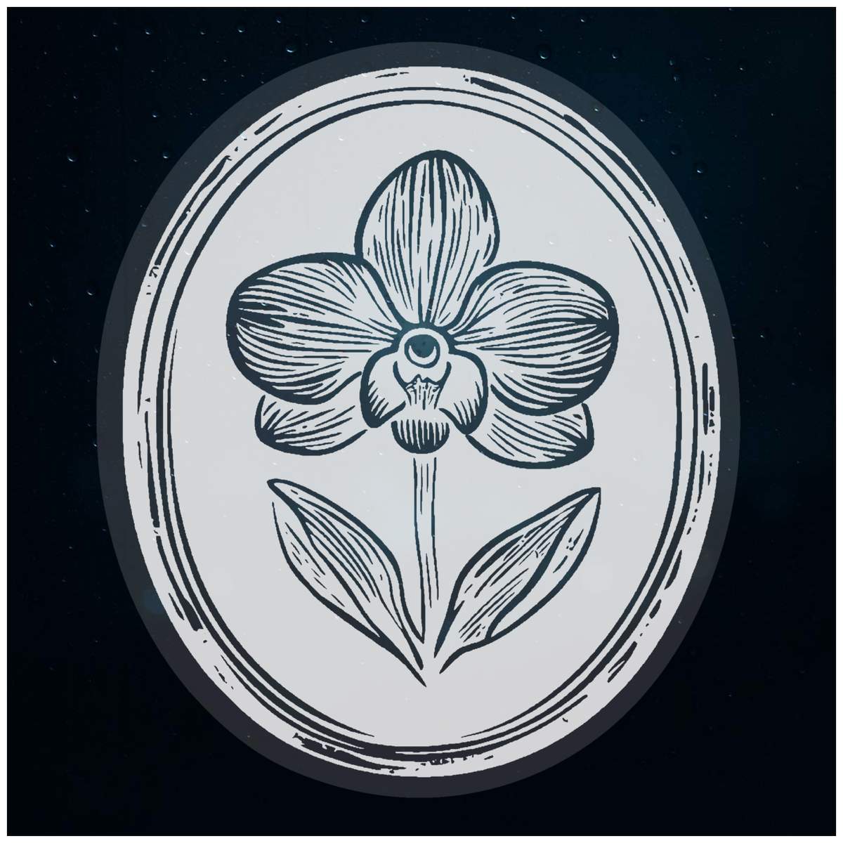 'Orchid Flower in Oval Frame' Static Window Clings / Stickers (WC050475)