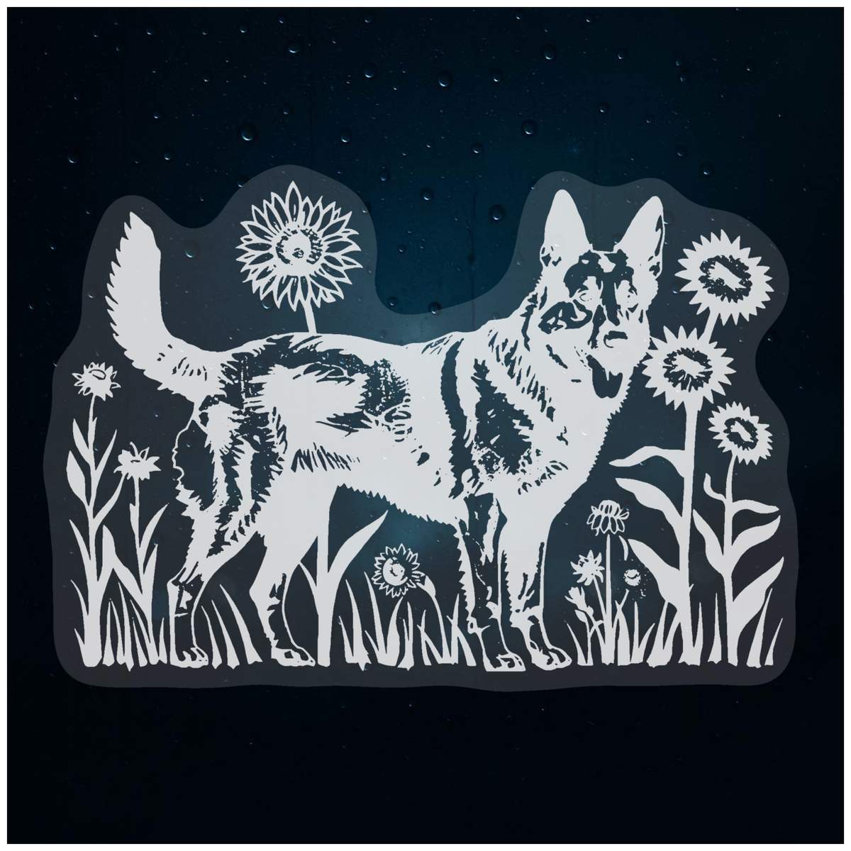 'German Shepherd in Sunflower Field' Static Window Clings / Stickers (WC052578)