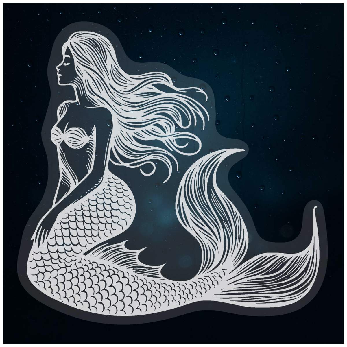 'Beautiful Mermaid' Static Window Cling / Decal - Removable Decal for Mirrors, Glass Doors and Cars (WC054858)