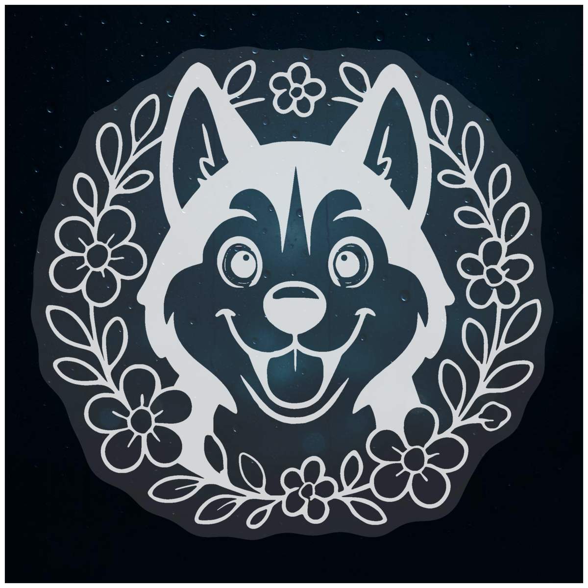 'Husky Floral Wreath' Static Window Clings / Stickers (WC058115)