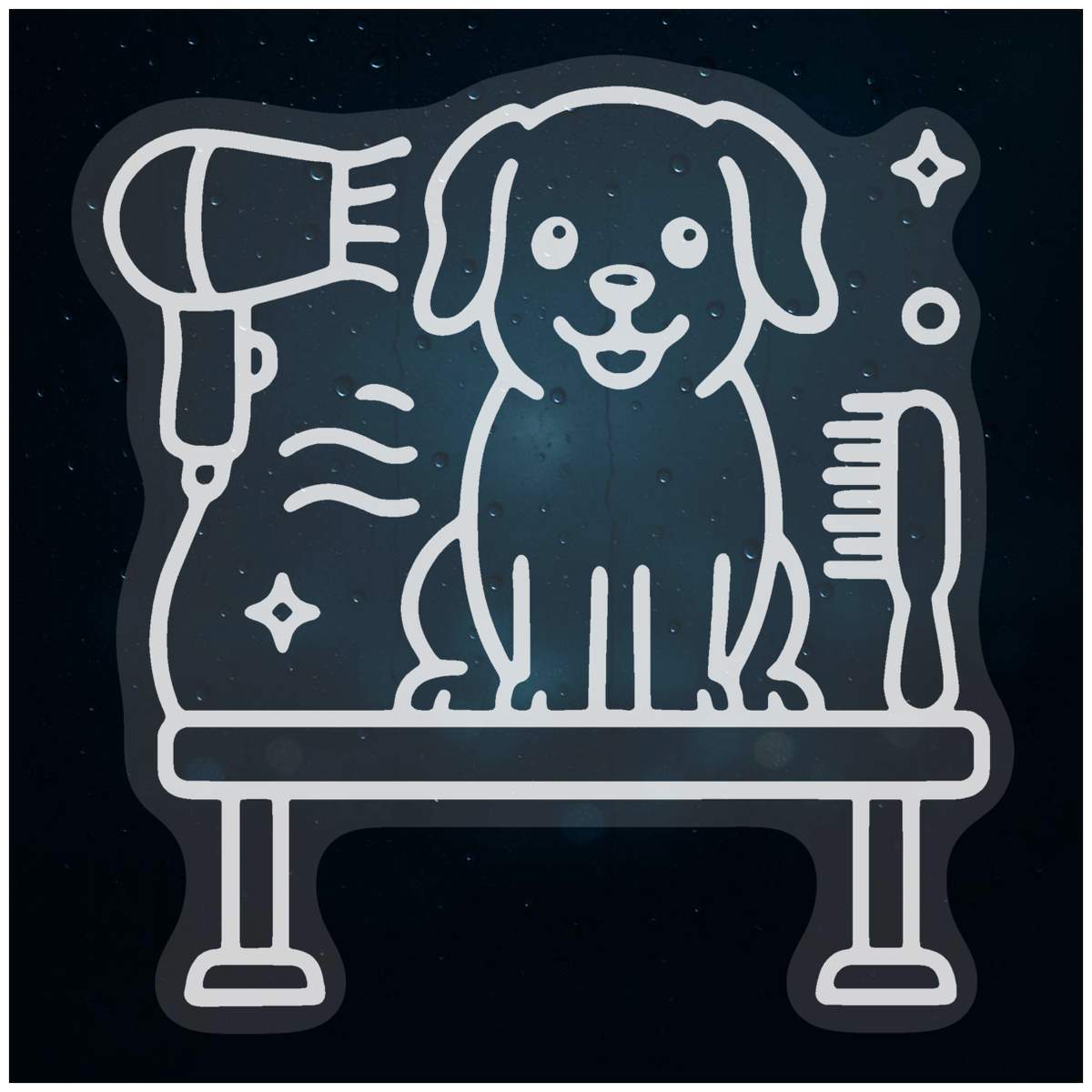 'Dog Grooming Station' Static Window Cling / Decal - Removable Decal for Mirrors, Glass Doors and Cars (WC058527)