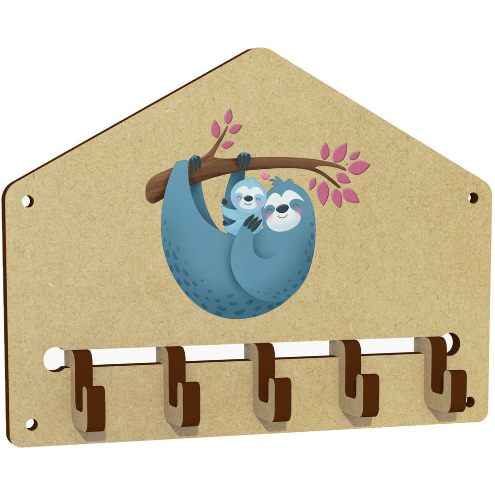 'Sloth Mother & Baby' Wall Mounted Key Hooks / Holder (WH00039939)