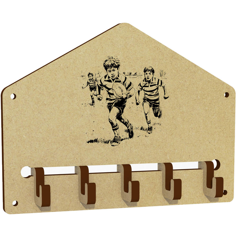 'Kids Playing Rugby' Wall Mounted Key Hooks / Holder (WH00075410)