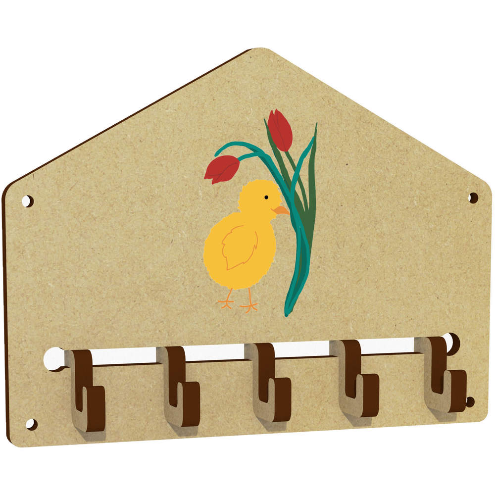 'Easter Chick And Tulips' Wall Mounted Key Hooks / Holder (WH00079834)