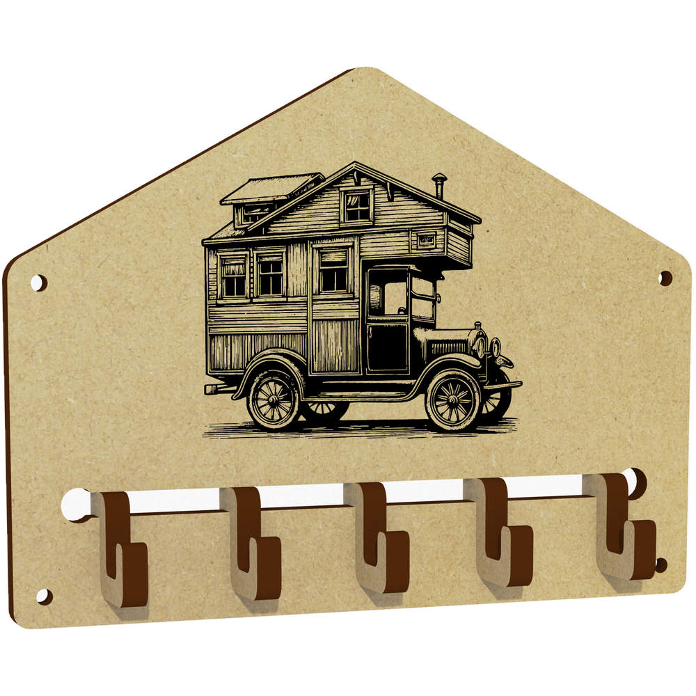'Vintage Camping Truck' Key Holder - 5 Hooks - Wall-Mounted MDF Key Rack for Hallways, Kitchens and Home Organisation (WH00089048)