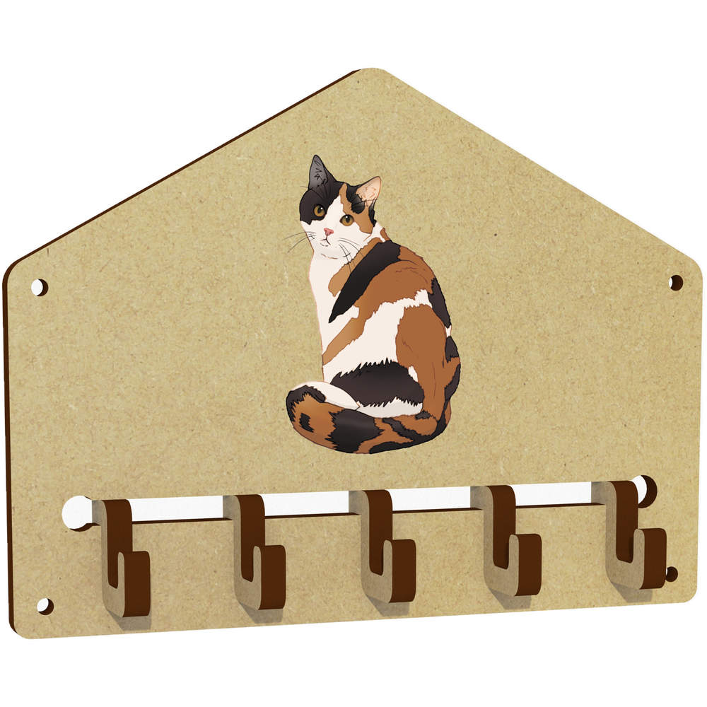 'Curious Calico Cat' Wall Mounted Key Hooks / Holder (WH00089482)