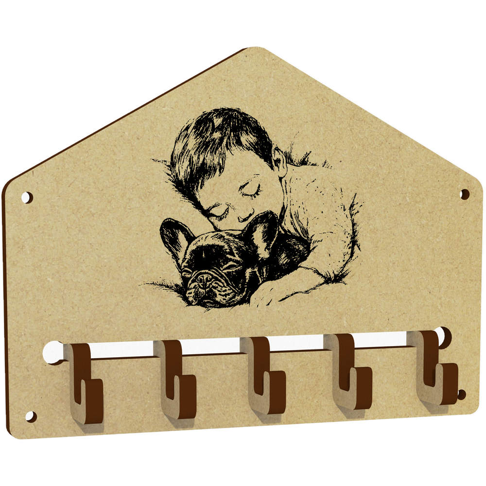 'Boy Sleeping with French Bulldog ' Wall Mounted Key Hooks / Holder (WH00092485)