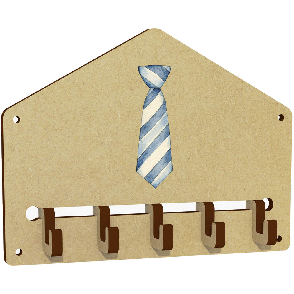 'Blue and White Striped Tie' Wall Mounted Key Hooks / Holder (WH00094440)