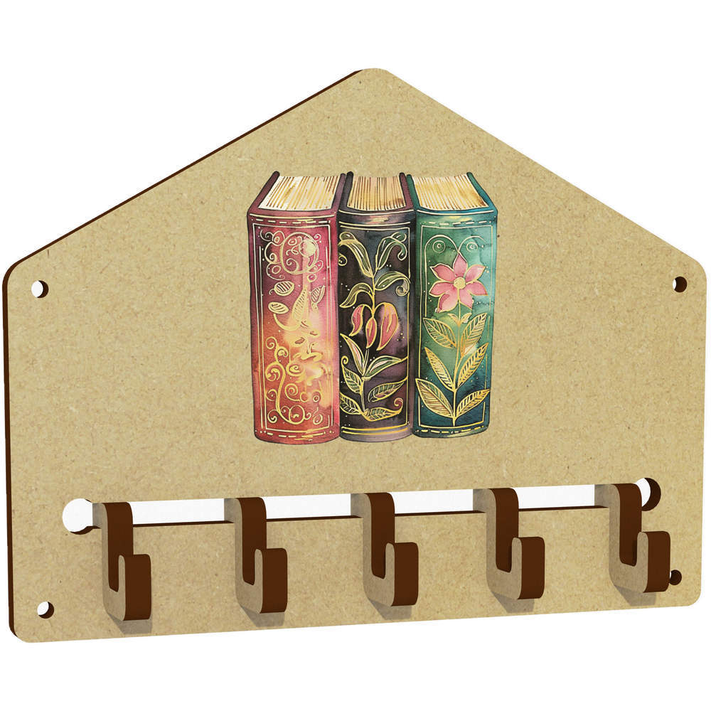 'Vintage Floral Books' Wall Mounted Key Hooks / Holder (WH00095270)
