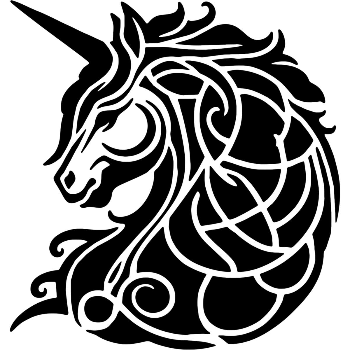 'Celtic Unicorn' Reusable Wall Stencil - Decorative Template for Walls, Tiles, Wood, Fabric and Crafts (WS045583)