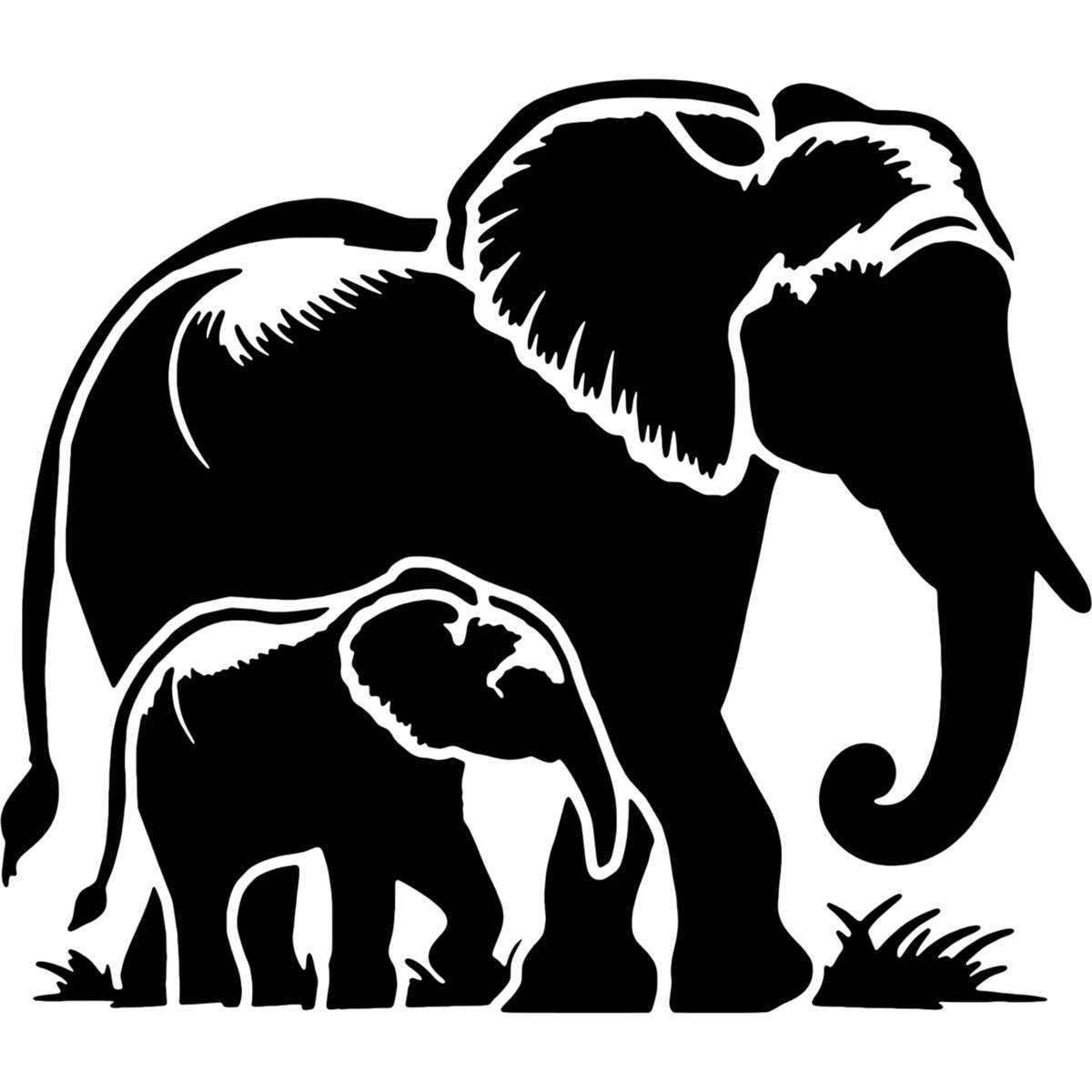 'Mother & Baby Elephant' Reusable Wall Stencil - Decorative Template for Walls, Tiles, Wood, Fabric and Crafts (WS048617)