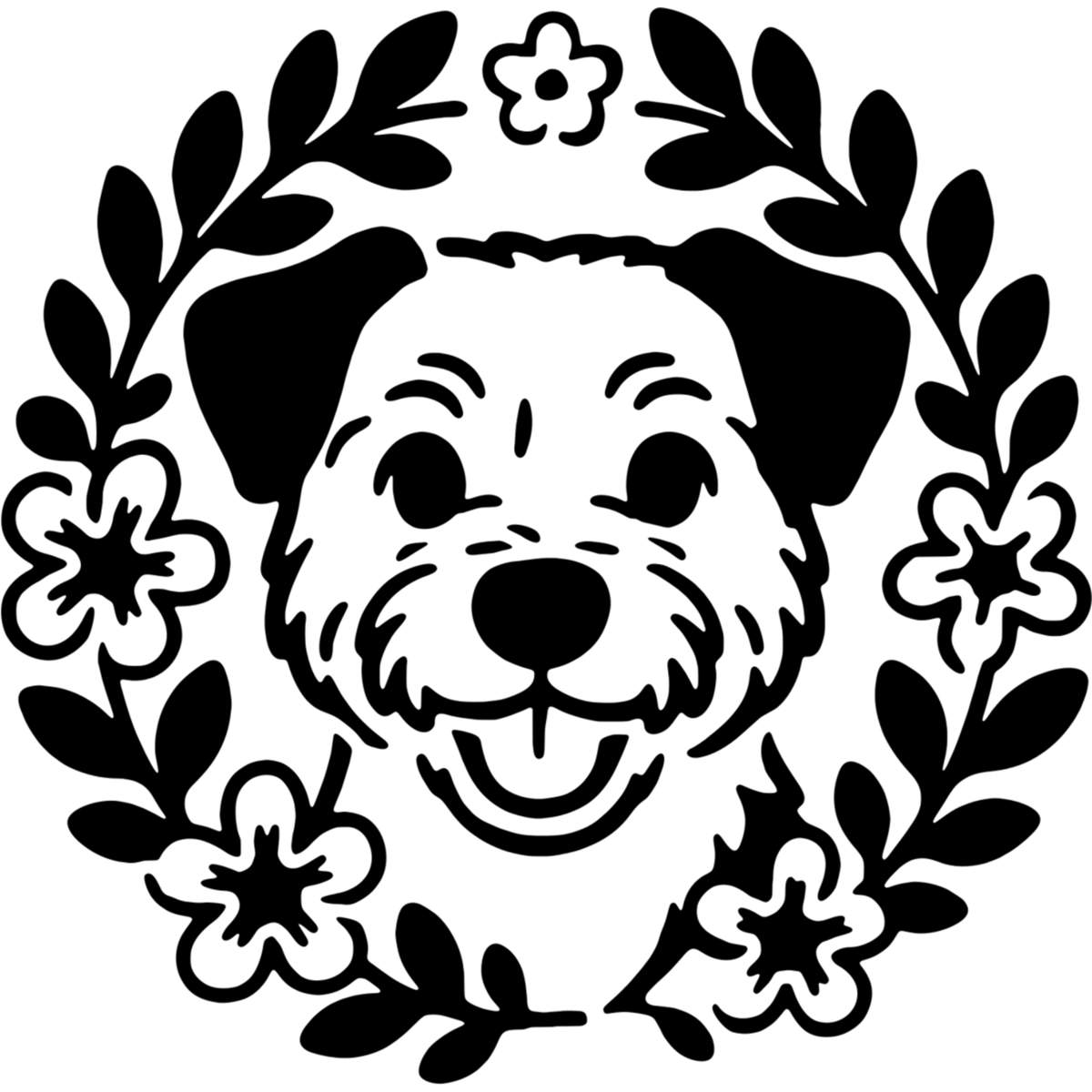 'Border Terrier Wreath' Reusable Wall Stencil - Decorative Template for Walls, Tiles, Wood, Fabric and Crafts (WS058117)