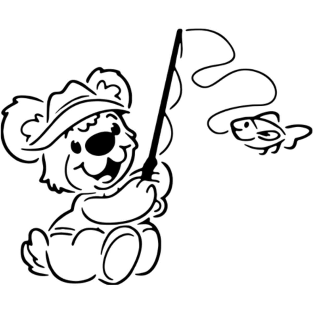 'Teddy Bear Fishing' Reusable Stencil – Durable Decorative Template for Painting and Spraying on Walls, Tiles, Wood, Fabric & Craft Projects - M (A5) (WS00001976)