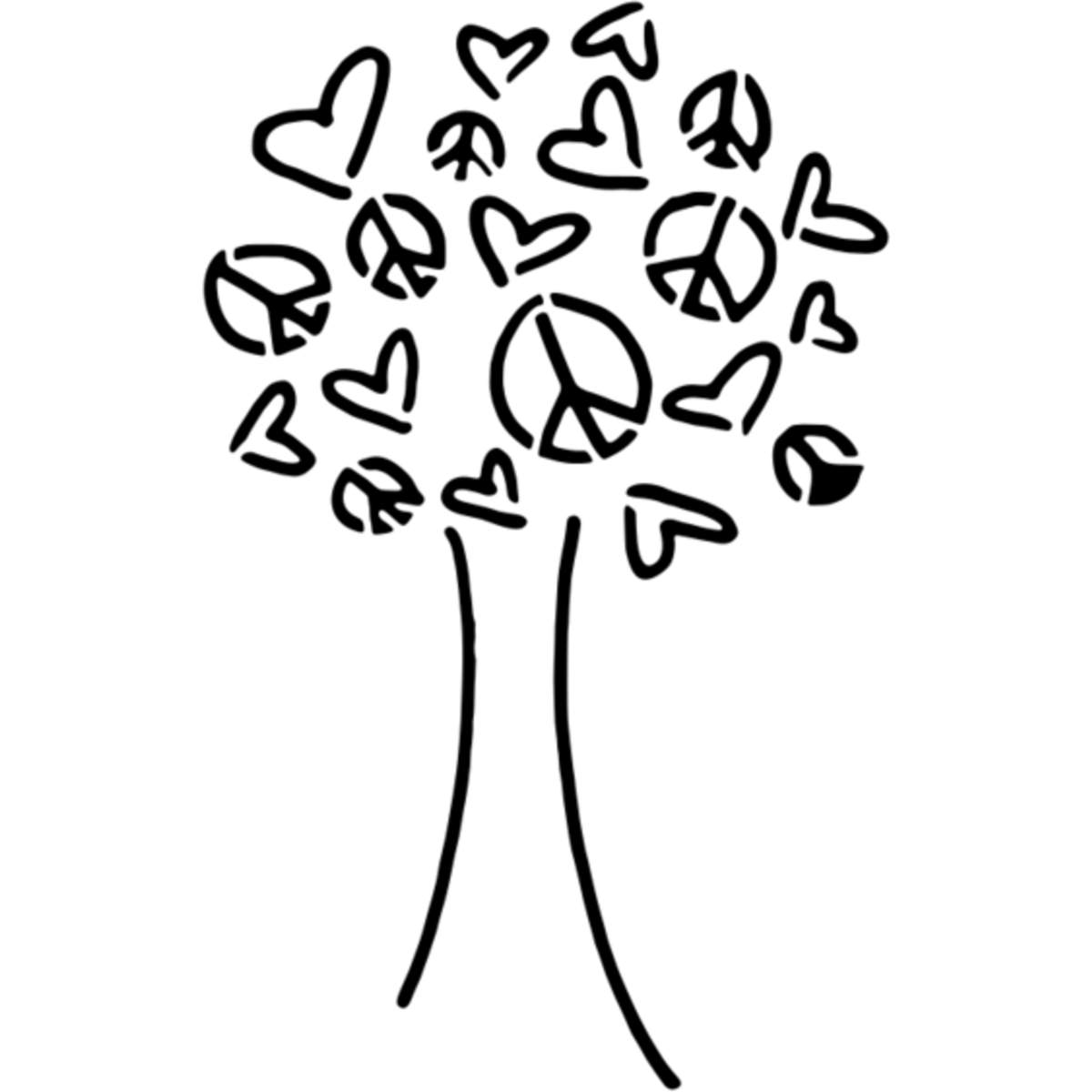 'Peace & Love Tree' Reusable Stencil – Durable Decorative Template for Painting and Spraying on Walls, Tiles, Wood, Fabric & Craft Projects - M (A5) (WS00036388)