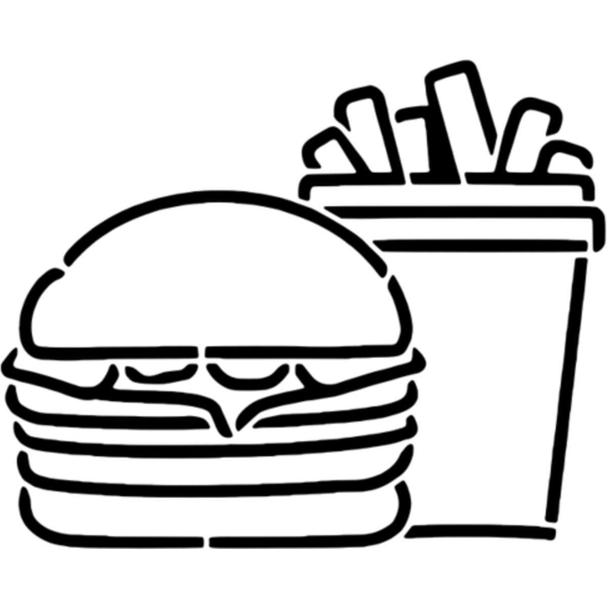 'Burger and Chips' Reusable Wall Stencil - M (A5) - Painting Template for Walls, Tiles, Wood, Fabric and Crafts (WS00054718)