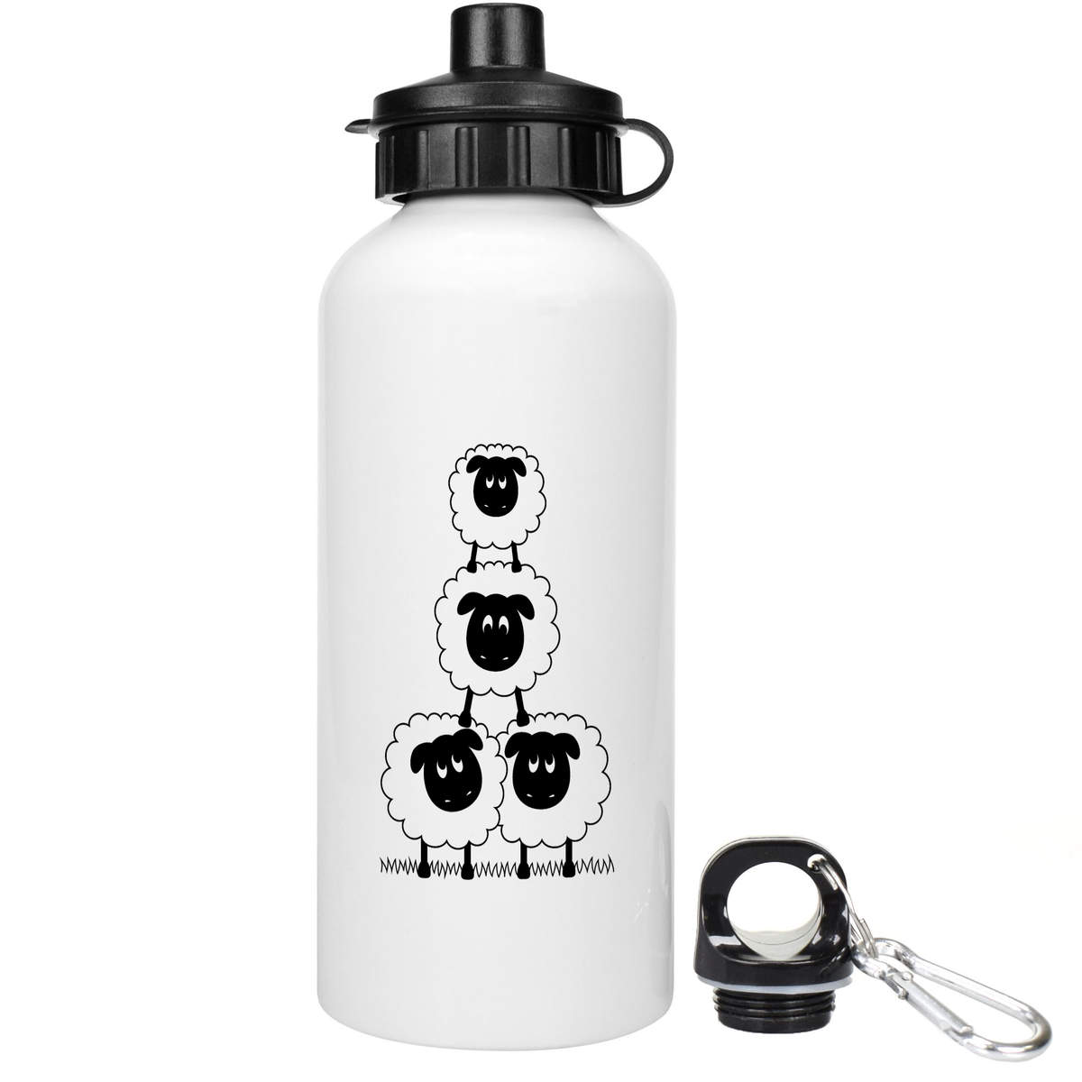 'Sheep Tower' Aluminium Water Bottle - Farm Animal Pyramid Illustration - Lightweight Drinks Flask for School, Work, Sports and Travel (WT011847)
